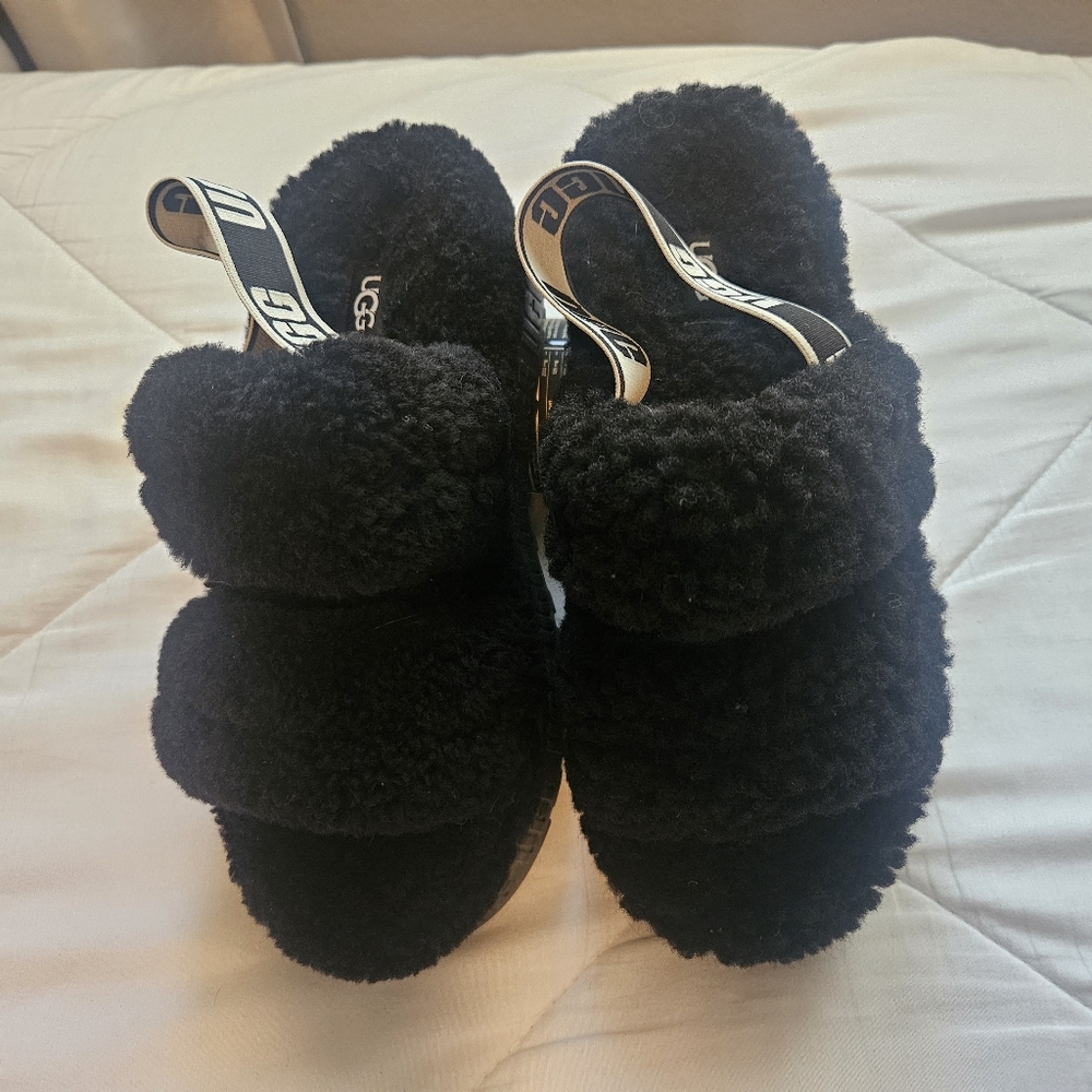 UGG Oh Fluffita Women's Shearling Platform Sandal Slipper Black